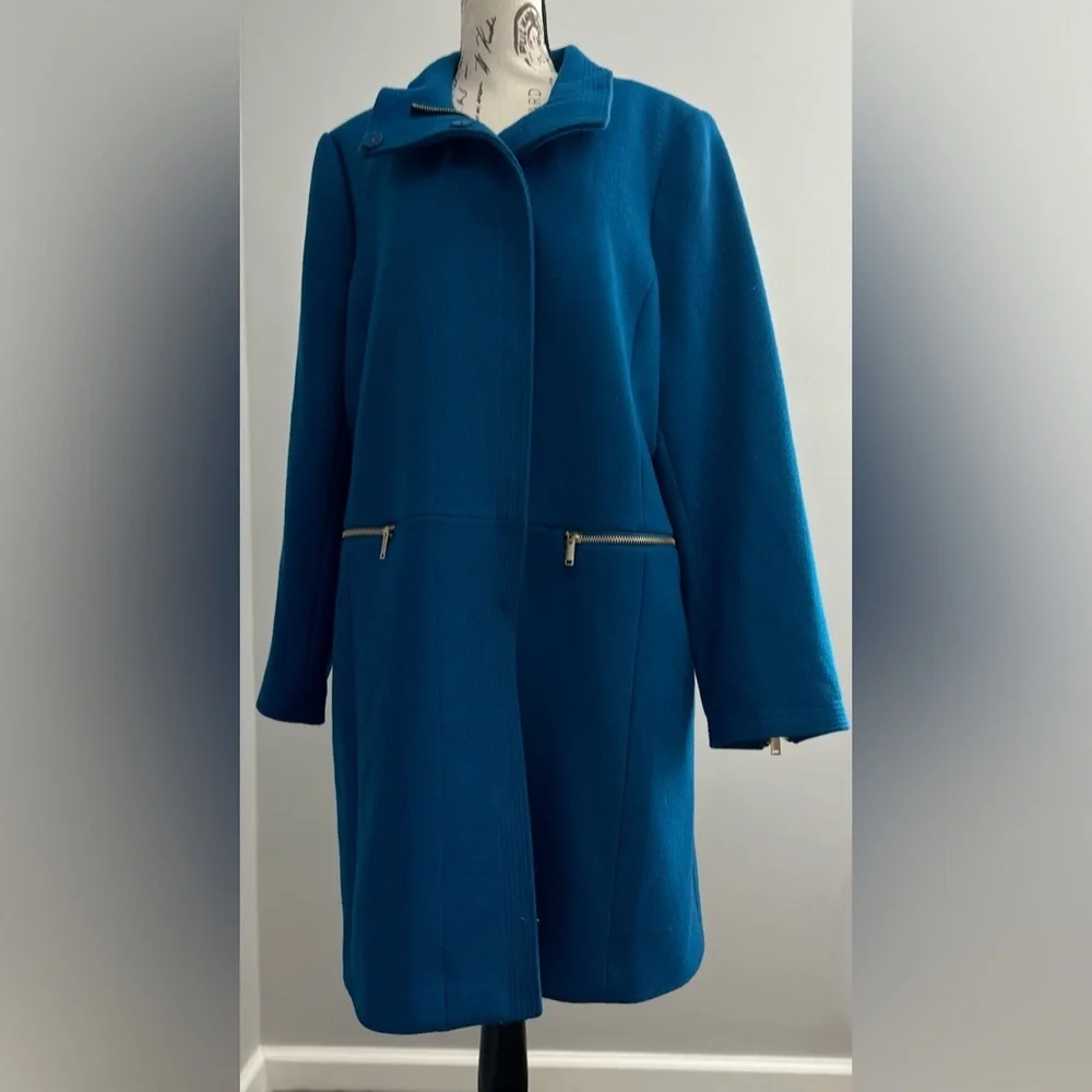 ππWarm Navy Blue Wool-Blend Coat with Stand Collar ππ - Picture 6 of 13